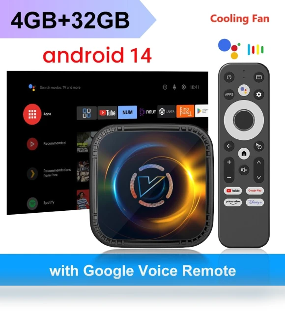 Android 14 Smart TV Box with Cooling Fan — Streaming Devices, Blackin