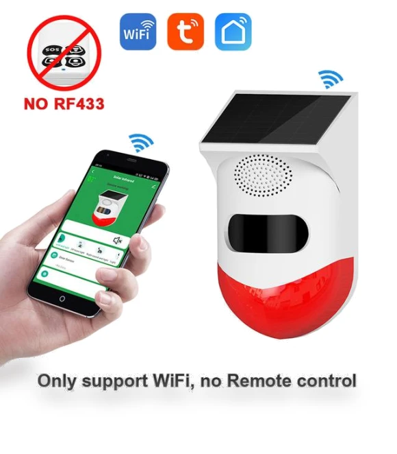 Smart WiFi Infrared Motion Detector with Solar Strobe Siren — Motion Sensors, Actually lighting