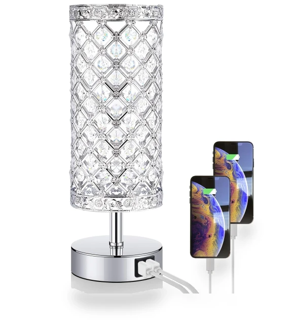 Crystal Table Lamp with Touch Control and USB Ports — Desk & Table Lighting, YC Direct