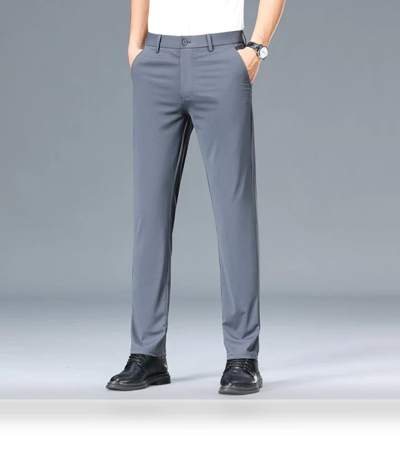 Elastic Solid Black Smart Casual Pants — Casual Pants, OFFICE-MALL