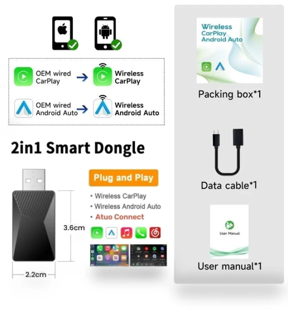 Mini 2 in 1 Wireless CarPlay and Android Auto Adapter — Phone Accessories, Xixi Global Purchasing