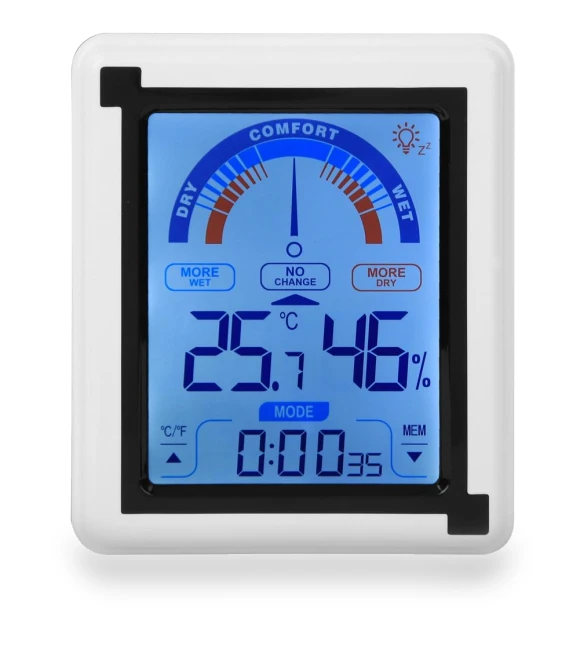LCD Touchscreen Weather Clock with Digital Temperature and Humidity Meter — Hygrometers, Health & Beauty PRODUCT