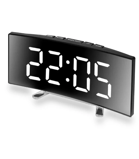 LED Digital Alarm Clock with Curved Screen Mirror Display — Alarms & Clocks, JUDING