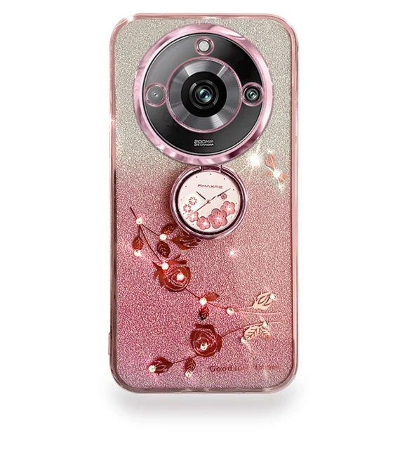 Rhinestone Flower Ring Kickstand Back Cover Glitter Gradient TPU Phone Case — Phone Accessories, Smartwatch 2025
