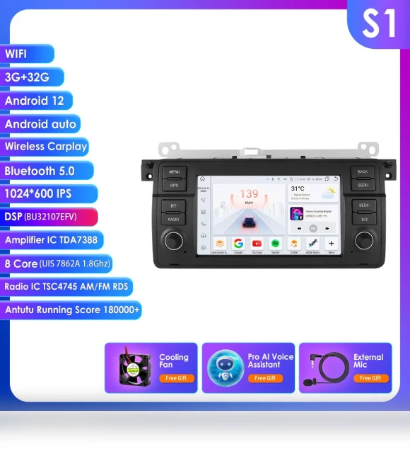 7-inch Android Car Radio with Voice Control and CarPlay — Stereo Receivers, OSSURET