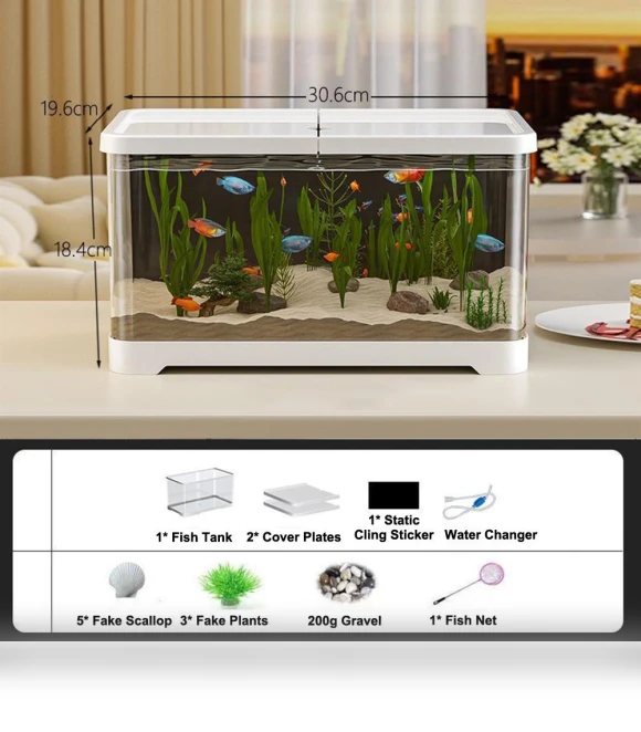 LED Illuminated Transparent Desktop Aquarium Set — Lights, CDxianshen