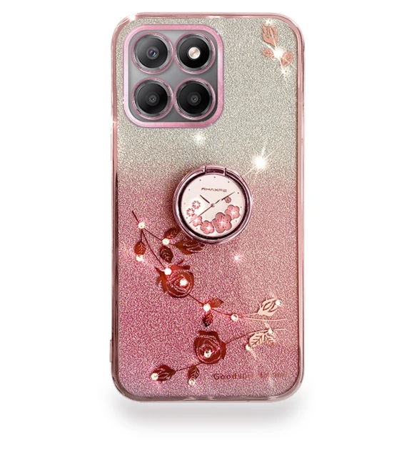 Ring Kickstand TPU Case Gradient Glitter Flower Pattern Phone Cover — Phone Accessories, KADEM