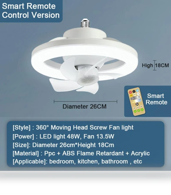 360° Rotating Head Fan with Light — Ceiling Fans, Crown Global