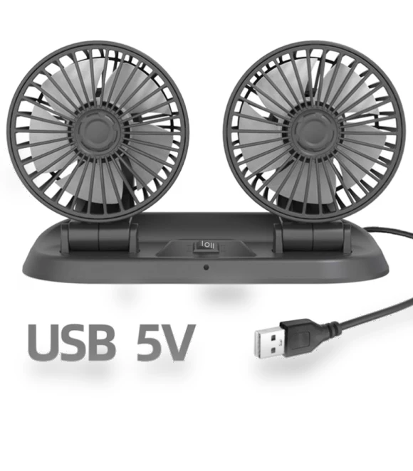 Car Fan with 360° Adjustment, 3-Head Air Fan — Portable Cooling Solutions, Straw Hats