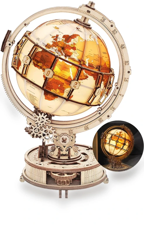 DIY Wooden Globe Night Light Puzzle Kit — Educational, Robotime