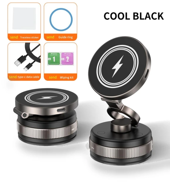 Metal Vacuum Suction Magnetic Wireless Charger Mount — Dashboard Installation Kits, Auto Parts Decorate