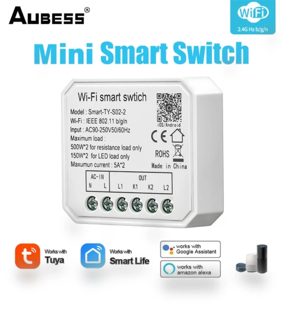 Mini Smart DIY Light Switch Module 2 Gang — Smart Home Modules, Tuya