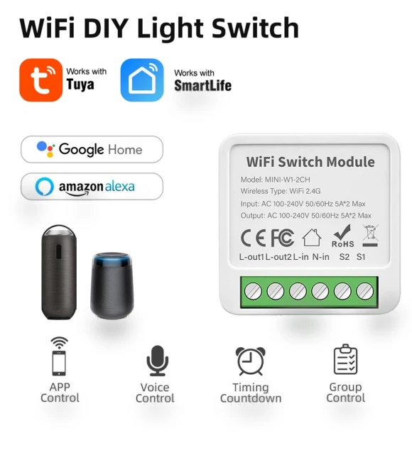 Mini Tuya 2/3/4-channel WIFI Smart Switch DIY Module — Smart Home Modules, AUBESS