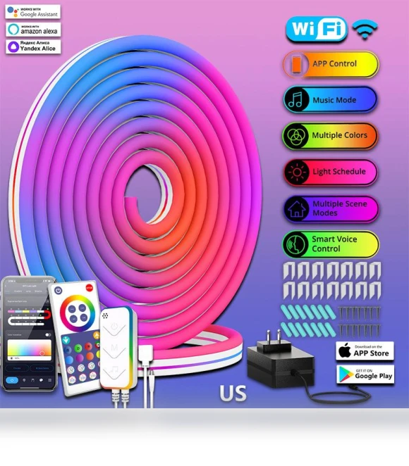 Smart Silicone LED Neon Light with Bluetooth Music Remote Control — LED, Smart Mouse