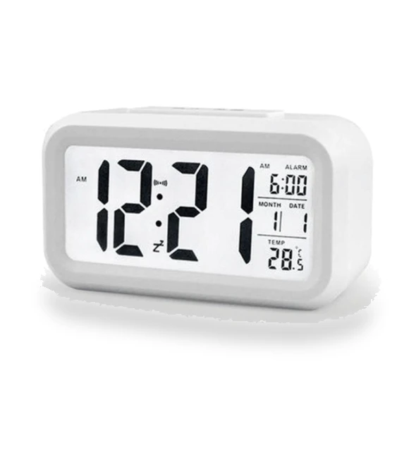 Digital Rechargeable Clock with Smart Light Sensor — Alarm, CrimsonClay