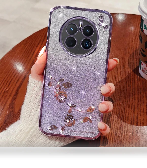 Flower Pattern Rhinestone Decor TPU Case — Phone Accessories, Smartwatch 2025