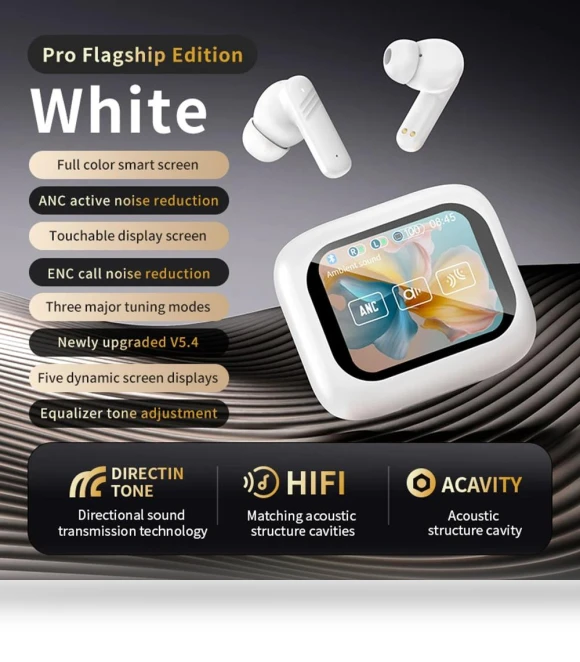 Wireless Earbuds with Touch Screen ANC Bluetooth 5.4 — In-Ear Headphones, ElectronicsHome