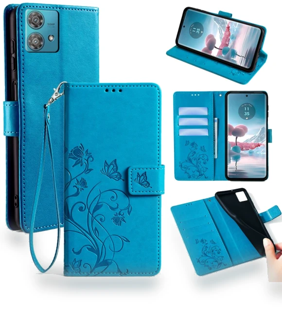 Phone Case with Wrist Strap Butterfly Flower Imprinted Leather Flip Cover — Flip Cases, Smartwatch 2025
