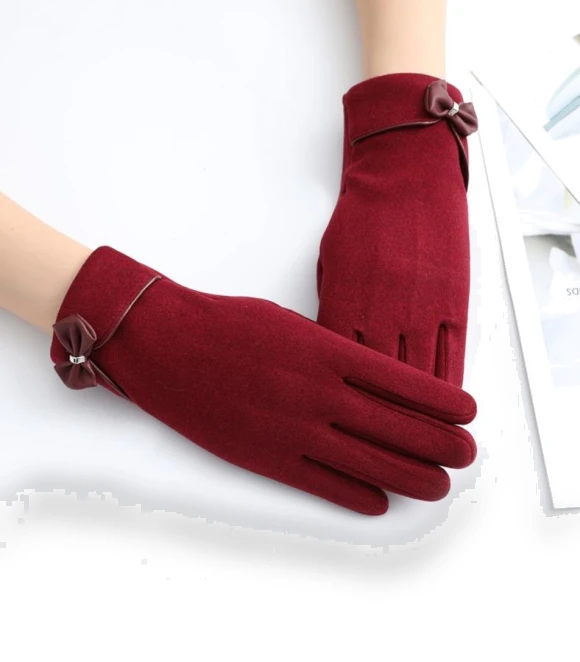 Plush warm gloves with touchscreen and bow — Cold Weather Gloves, Evergreen