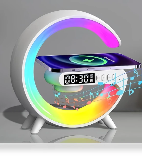 Smart Mini Atmosphere Lamp with Wireless Charging and Bluetooth Speaker — Alarm